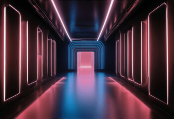 'room vibrant neon rendering night laser empty light glowing 3d background pink ultraviolet lines...