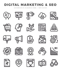 Digital Marketing & SEO Icons bundle. Lineal style Icons. Vector illustration.