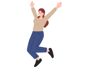 Happy girl jumping vector illustration.