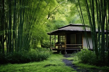 Bamboo Grove Retreat: A small bamboo grove surrounded by cherry trees, providing a secluded retreat.