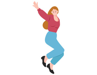 Happy woman jumping vector illustration.