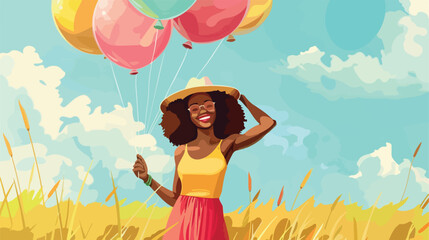 Beautiful African-American woman with balloons outdoo