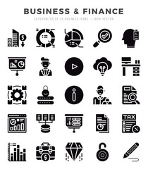 Business & Finance Glyph icons collection. Glyph icons pack. Vector illustration