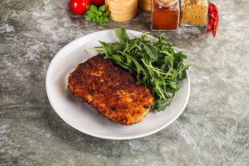 Tasty roasted breaded meat schnitzel