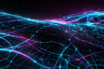 Fototapeta premium A colorful, abstract image of a cityscape with a blue line running through it