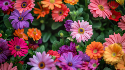 Fototapeta premium A vibrant flower garden bursting with colorful blooms, perfect for spring-themed designs.