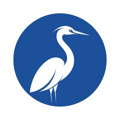 A Heron Icon in circle logo,  vector style,  Minimalist, creative, White background 
