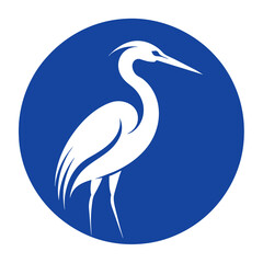 A Heron Icon in circle logo,  vector style,  Minimalist, creative, White background 