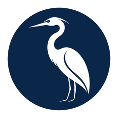 A Heron Icon in circle logo,  vector style,  Minimalist, creative, White background 