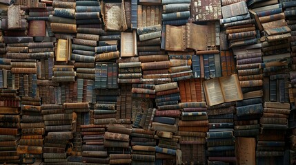 Fototapeta premium A tower of books piled high on top of another stack of books