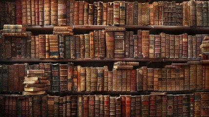   A bookshelf overflowing with books atop a wooden shelf brimming with books