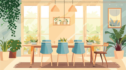 Beautiful eco table Fourting in dining room Vector style