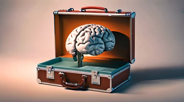 Brain connected to businessman briefcase, representing the fusion of intellect and business savvy