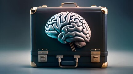 Brain connected to businessman briefcase, representing the fusion of intellect and business savvy