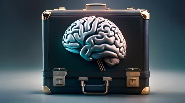 Brain connected to businessman briefcase, representing the fusion of intellect and business savvy
