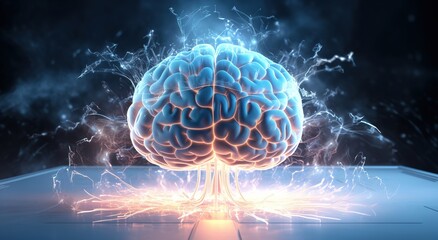brain with futuristic background; concept of artificial intelligence or ai technology advancement. - 805063155