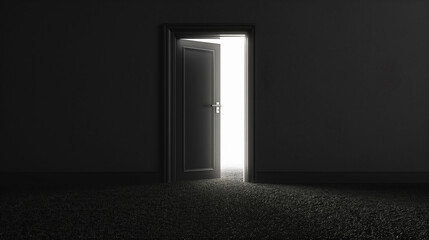 Dark scene inside the room, The door was half opened and a white light came out