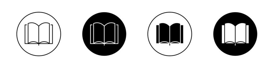 Book open icon set. read story book vector symbol in black filled and outlined style.
