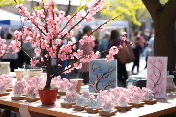 Artisan Craft Fair: Local artisans showcasing their crafts, surrounded by cherry blossoms.