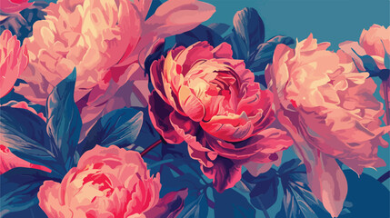 Beautiful peony roses on color background Vector style