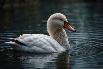 Fototapeta premium A white duck is swimming in a body of water