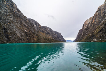 green water laguna Chinancocha laguna in the andes in the Huascarán national park in peru