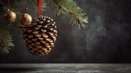 A christmas ornament hanging from a tree with a pine cone and pine cones. - Powered by Adobe
