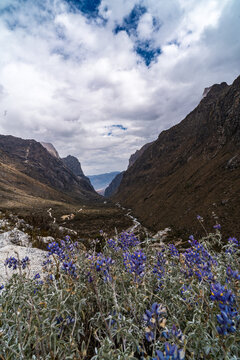 panormaic view of laguna paron in the snow-covered andes in the Huascar&aacute;n national park in peru