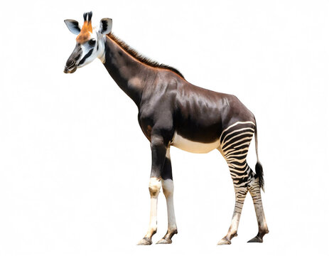 Okapi auf vier beinen isoliert auf wei&szlig;en Hintergrund, Freisteller