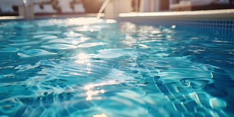 Swimming pool with clear blue water, close-up view