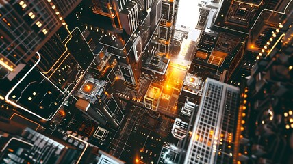 An abstract fusion of circuitry and modern architecture, symbolizing digital advancement and forward-thinking. 
