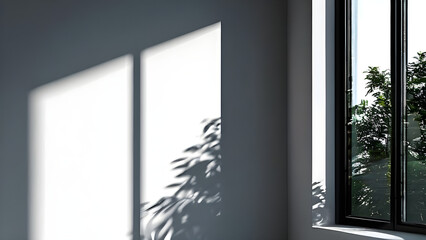A minimalist interior with light from the window illuminating the interior of the room.