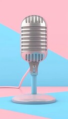 Vintage microphone on soft colored backdrop with empty space for adding text or messages