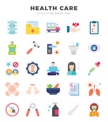 Vector icons set of HEALTH CARE. Flat style Icons.