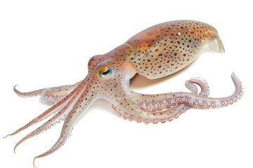 Medium size squid isolated on white .