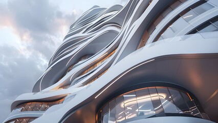 Fototapeta premium Futuristic and artistic white building