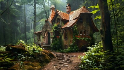 fairy tale style house in forest