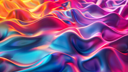 Fototapeta premium Abstract rainbow background with wavy holographic surface. Smooth neon background.