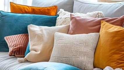 Various pillows on sofa