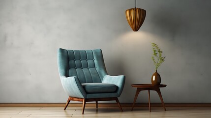 A stylish mid-century modern chair in a minimalist living room, adding retro flair to contemporary...