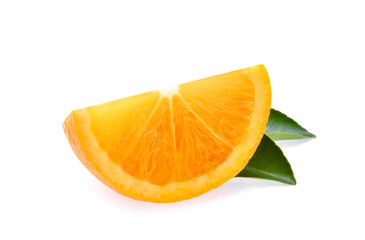 Slice of orange fruit with leaf isolated on transparent background. PNG