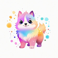 Cute cartoon dog with rainbow color on white background. illustration.