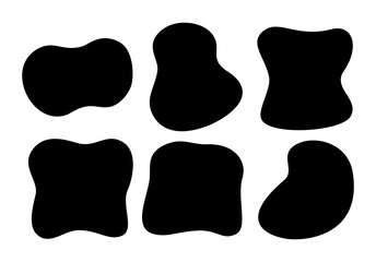 Liquid blob shapes, vector organic random forms, black fluid silhouette, simple smooth ink stain. Flat design elements. Vector illustration