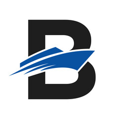Initial Letter B Boat Logo For Yacht Sign. Maritime Symbol Vector Template