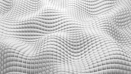 White mosaic background, 3D waves from square shapes, technology abstract modern backdrop.