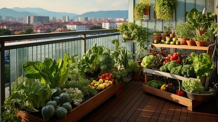 Vegetable garden in balcony of urban family apartment