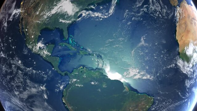Realistic Earth From Space Zoom In Clouds Dominican Republic