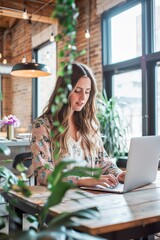 Young Woman Engaged in Remote Work at a Bright Home Office During Daytime