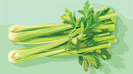 Bunches of fresh green celery on color background Vector