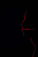 Shine a red laser in the shape of a cross at the girl. Future and virtual reality concept